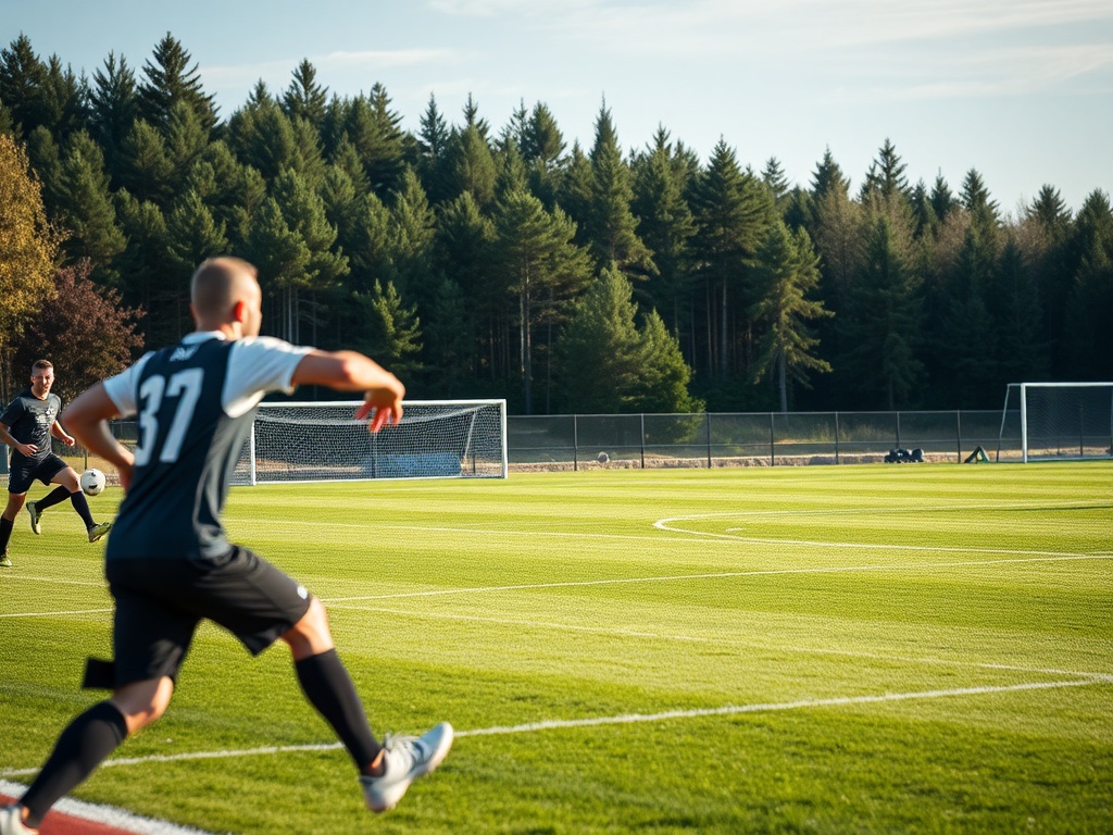 Rowerzysta jedzie na rowerze po trasie rowerowej w okolicach Ełku, w tle widoczne jezioro i wiosenna przyroda